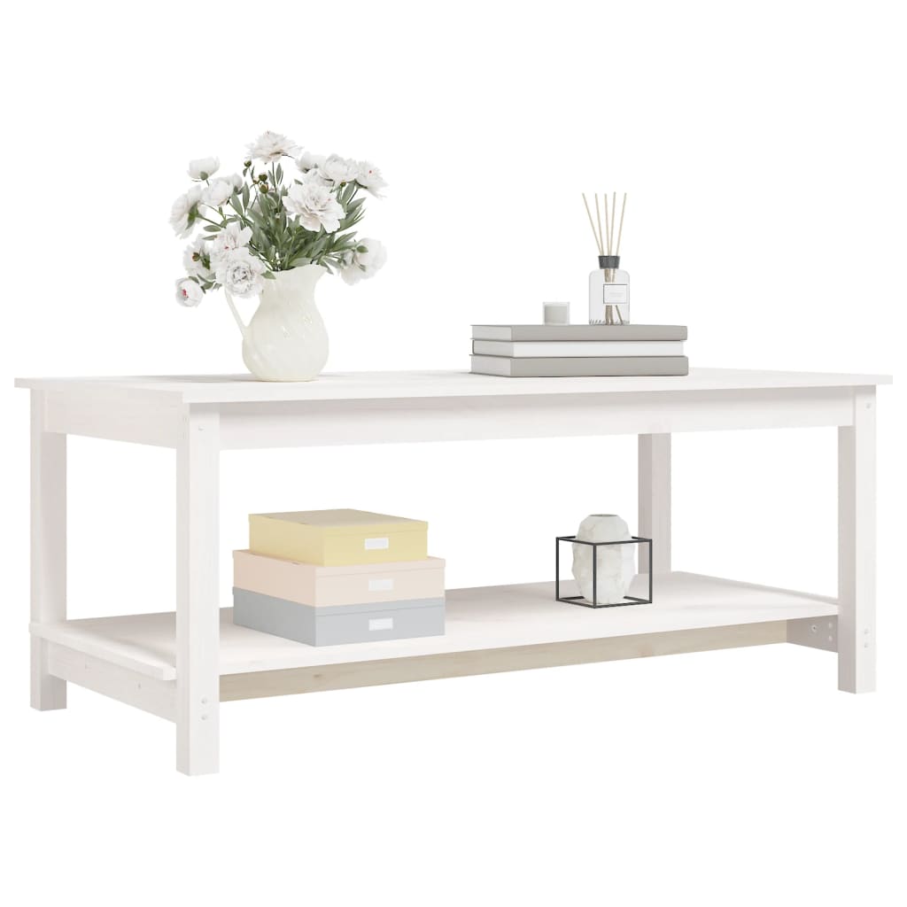 vidaXL Stolik kawowy, biały, 110x55x45 cm, lite drewno sosnowe