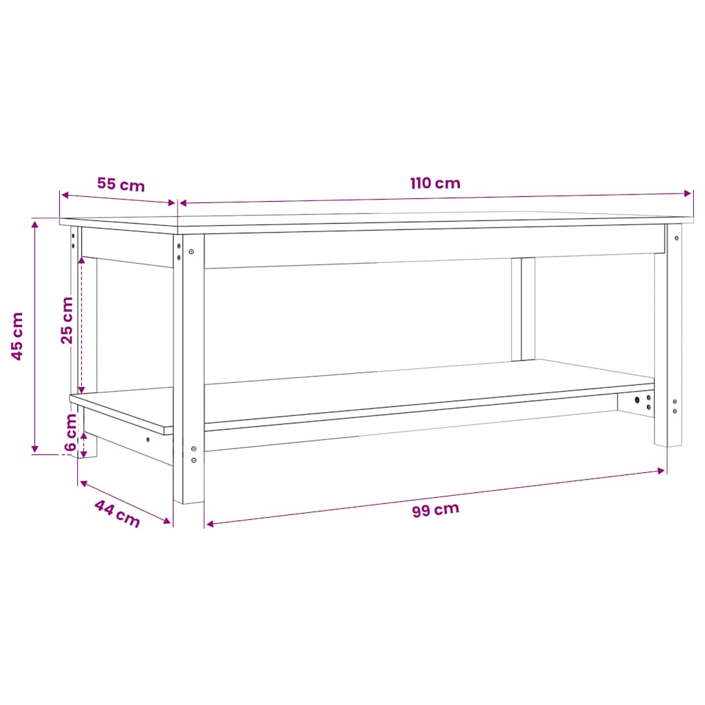 vidaXL Stolik kawowy, biały, 110x55x45 cm, lite drewno sosnowe