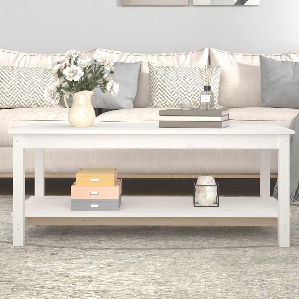 vidaXL Stolik kawowy, biały, 110x55x45 cm, lite drewno sosnowe