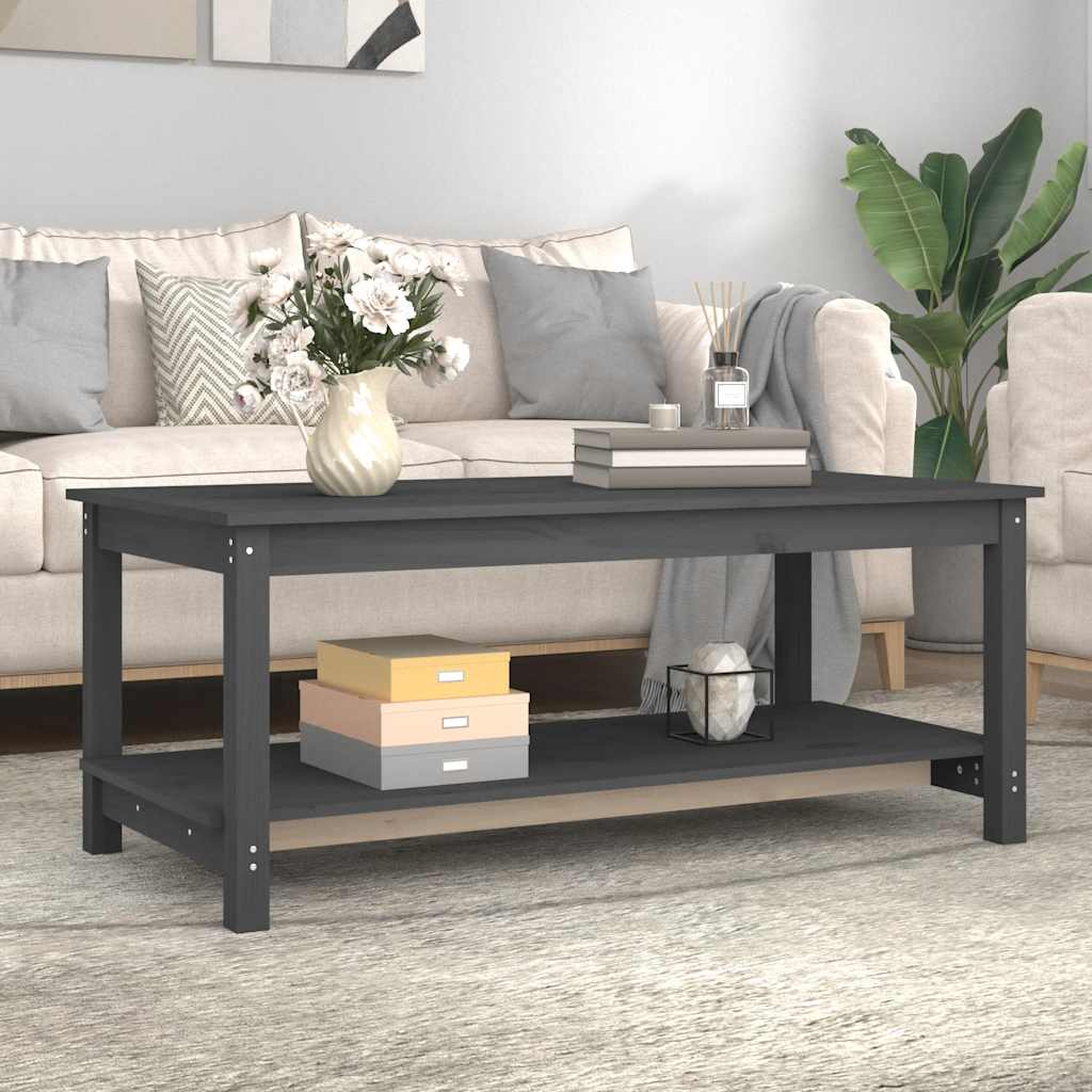 vidaXL Stolik kawowy, szary, 110x55x45 cm, lite drewno sosnowe