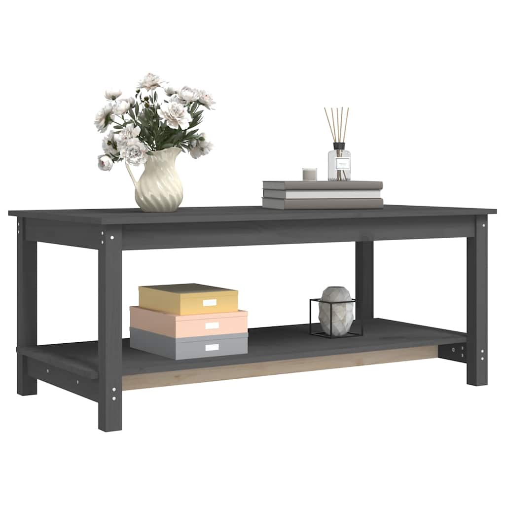 vidaXL Stolik kawowy, szary, 110x55x45 cm, lite drewno sosnowe