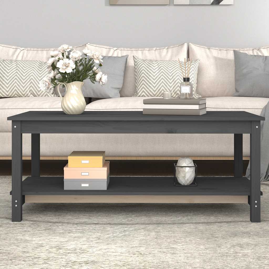 vidaXL Stolik kawowy, szary, 110x55x45 cm, lite drewno sosnowe