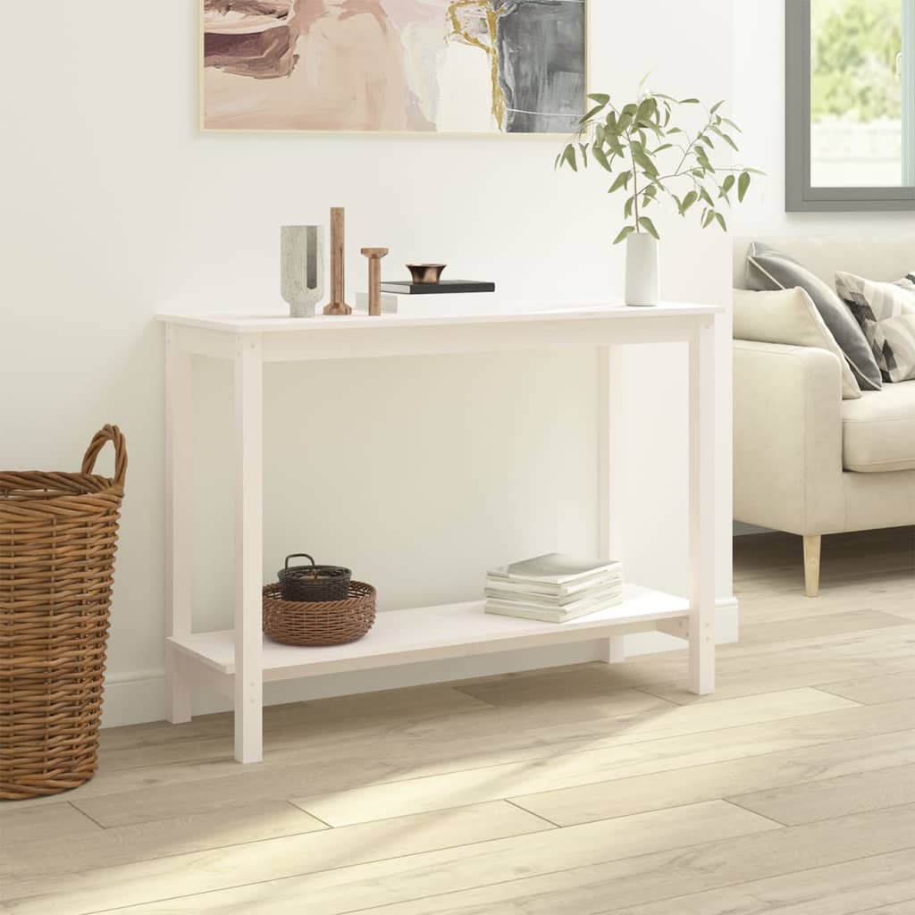 vidaXL Stolik konsolowy, biały, 110x40x80 cm, lite drewno sosnowe