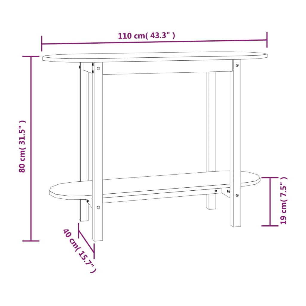 vidaXL Stolik konsolowy, czarny, 110x40x80 cm, lite drewno sosnowe