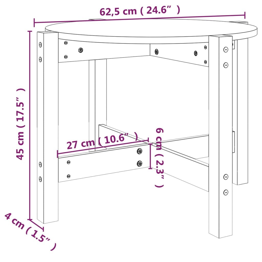 vidaXL Stolik kawowy, biały, Ø 62,5x45 cm, lite drewno sosnowe