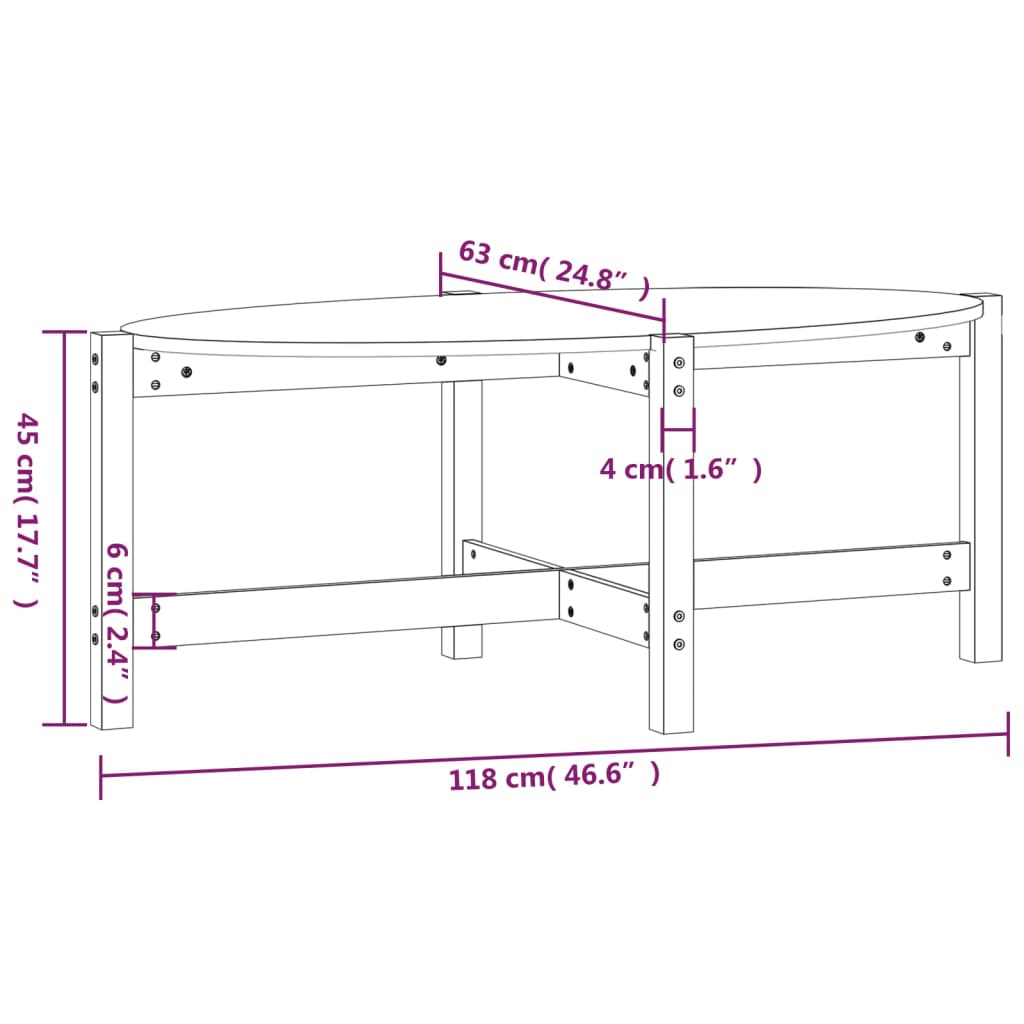 vidaXL Stolik kawowy, 118x63x45 cm, lite drewno sosnowe