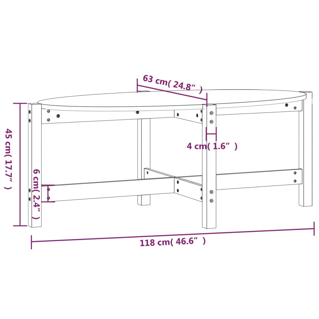 vidaXL Stolik kawowy, szary, 118x63x45 cm, lite drewno sosnowe
