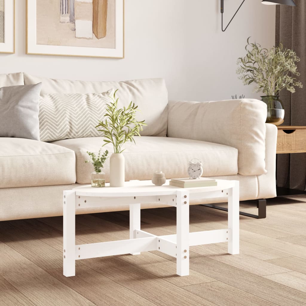 vidaXL Stolik kawowy, biały, 87x48x35 cm, lite drewno sosnowe