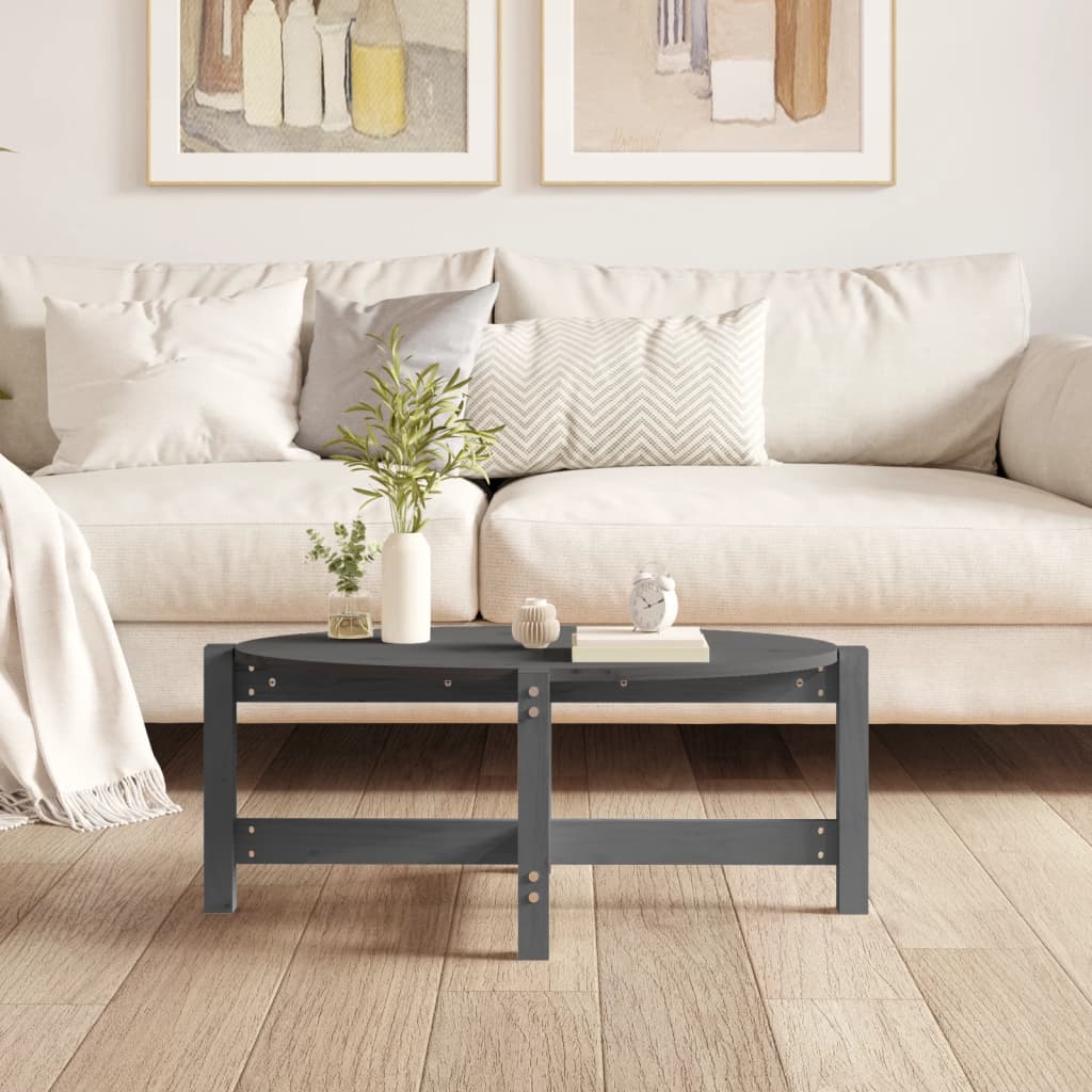vidaXL Stolik kawowy, szary, 87x48x35 cm, lite drewno sosnowe