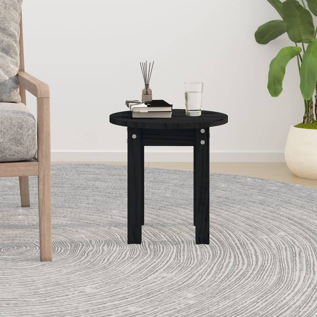 vidaXL Stolik kawowy, czarny, Ø 35x35 cm, lite drewno sosnowe