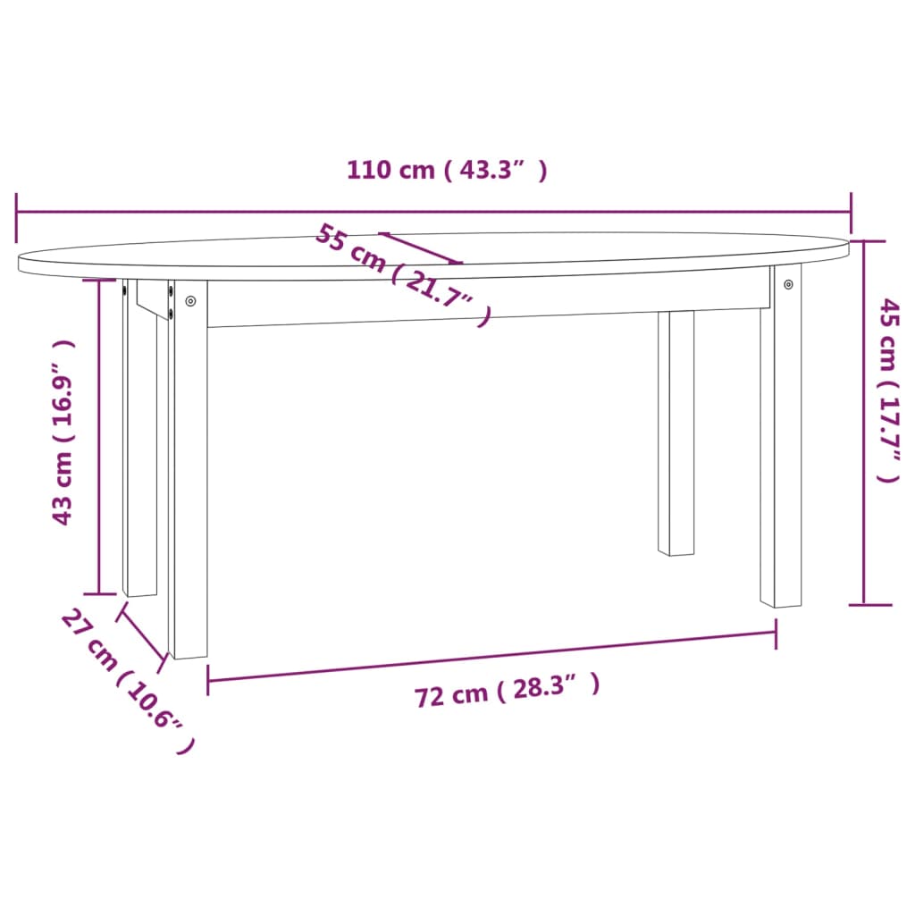 vidaXL Stolik kawowy, szary, 110x55x45 cm, lite drewno sosnowe