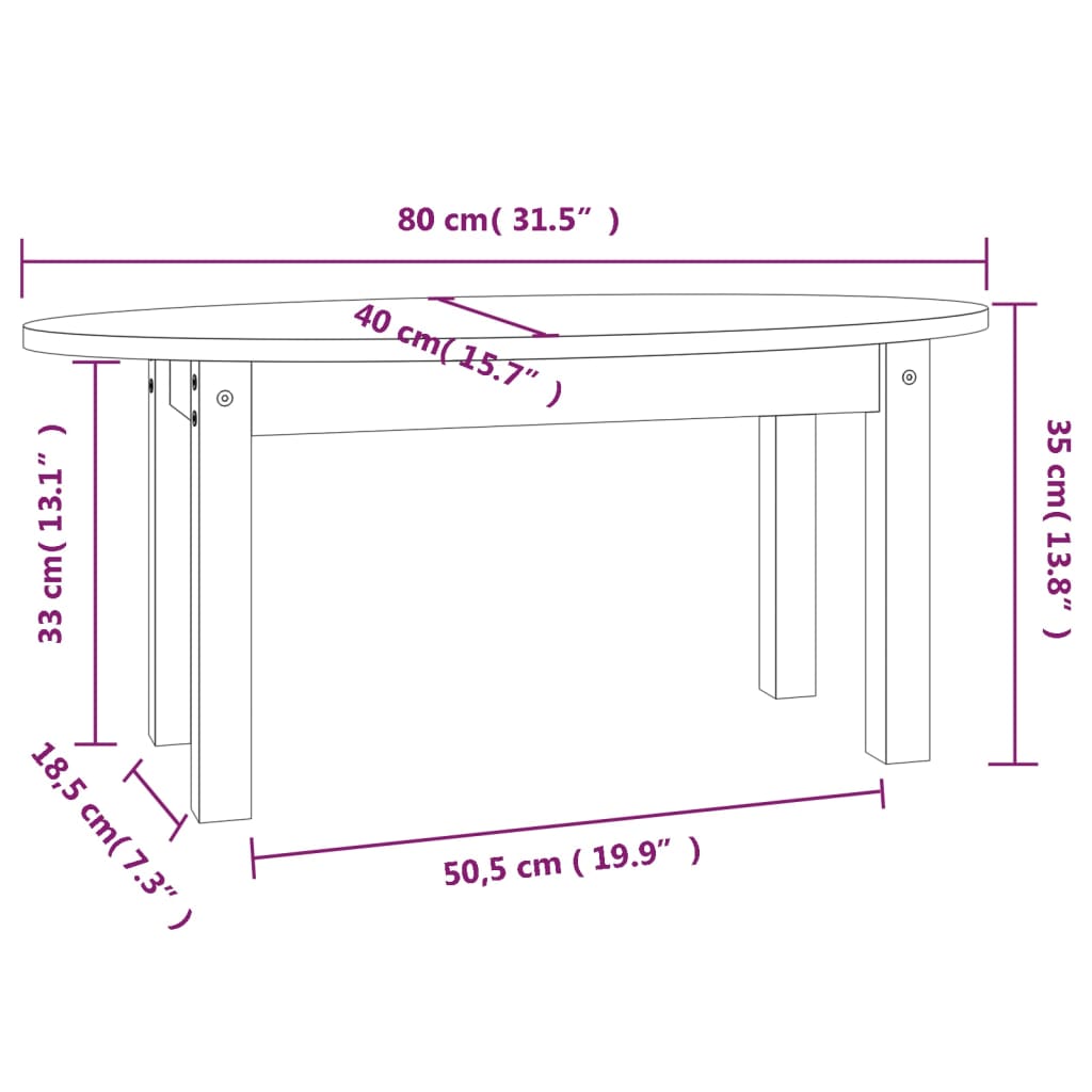 vidaXL Stolik kawowy, szary, 80x40x35 cm, lite drewno sosnowe