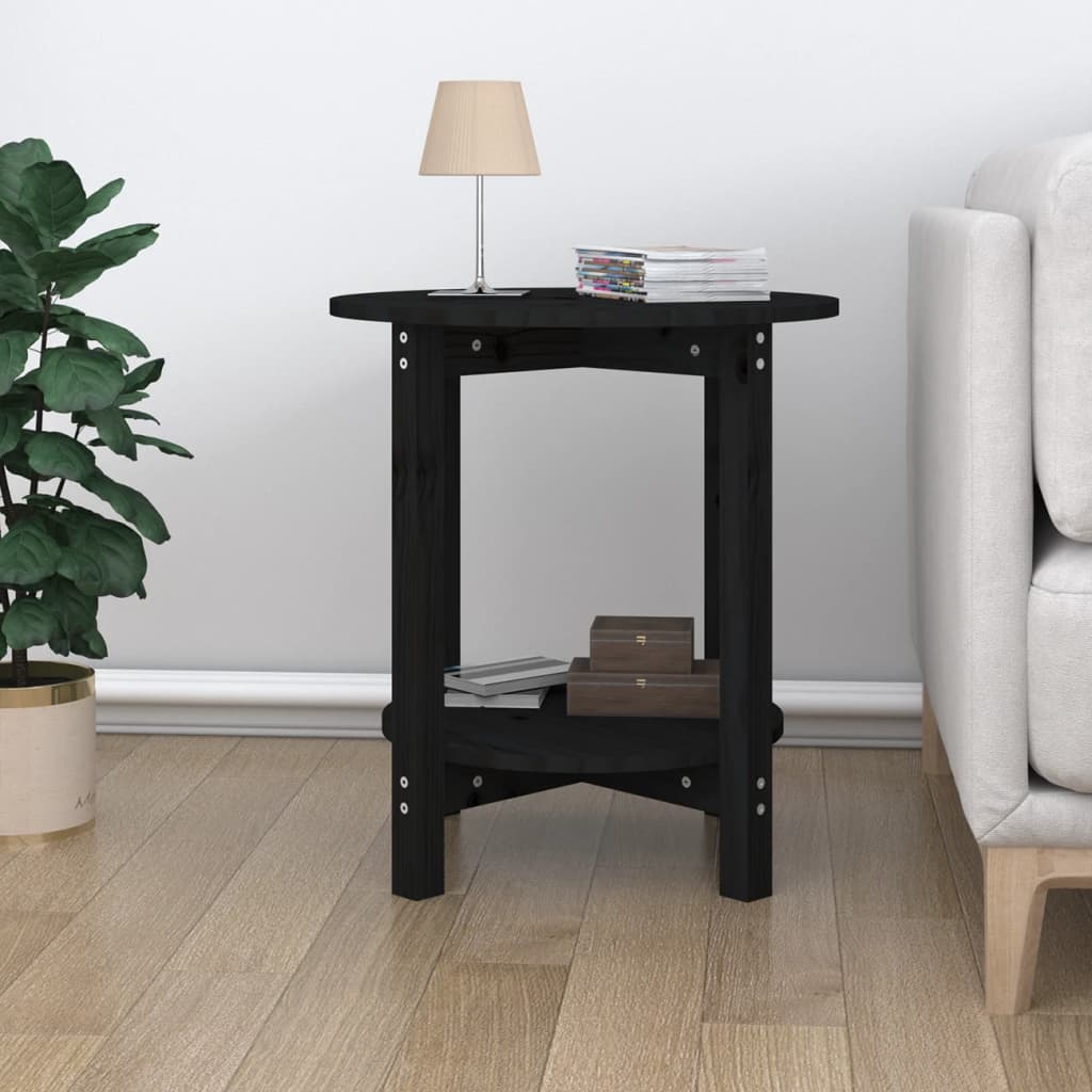 vidaXL Stolik kawowy, czarny, Ø 55x60 cm, lite drewno sosnowe