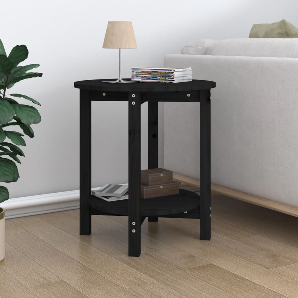 vidaXL Stolik kawowy, czarny, Ø 55x60 cm, lite drewno sosnowe