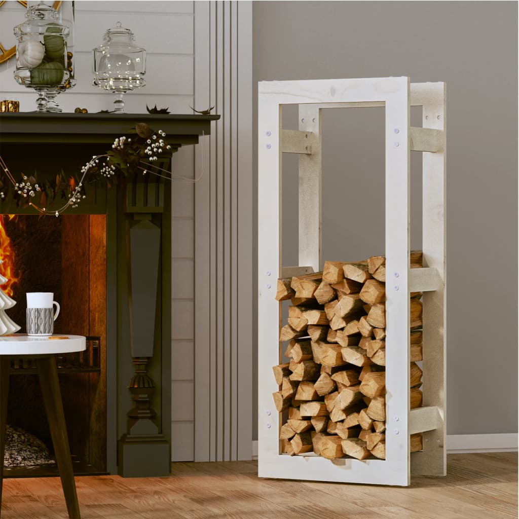 vidaXL Stojak na drewno opałowe, biały, 41x25x100 cm, drewno sosnowe