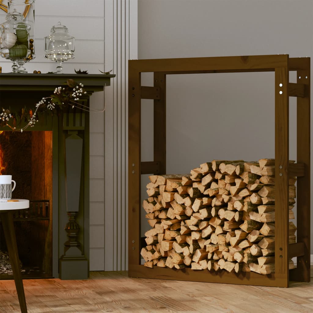 vidaXL Stojak na drewno opałowe miodowy brąz 80x25x100cm, lite sosnowe
