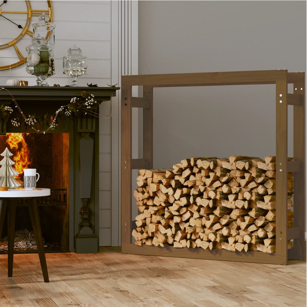 vidaXL Stojak na drewno opałowe miodowy brąz 100x25x100cm lite sosnowe