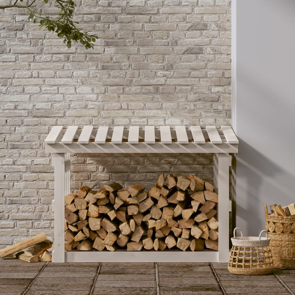 vidaXL Stojak na drewno opałowe, biały, 108x64,5x77 cm, drewno sosnowe