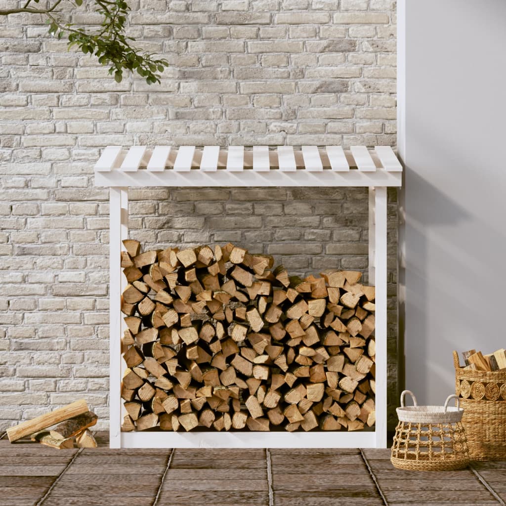 vidaXL Stojak na drewno opałowe, biały, 108x64,5x110cm, drewno sosnowe