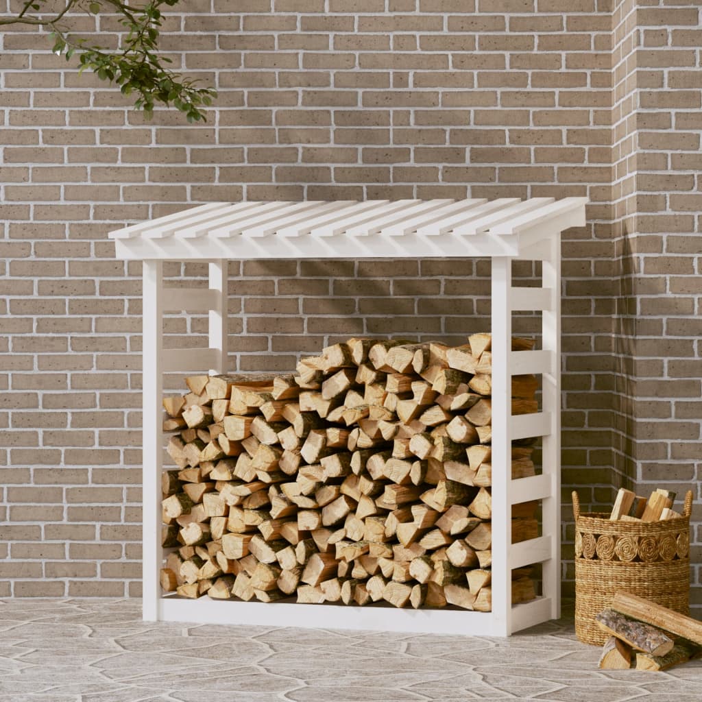 vidaXL Stojak na drewno opałowe, biały, 108x64,5x110cm, drewno sosnowe