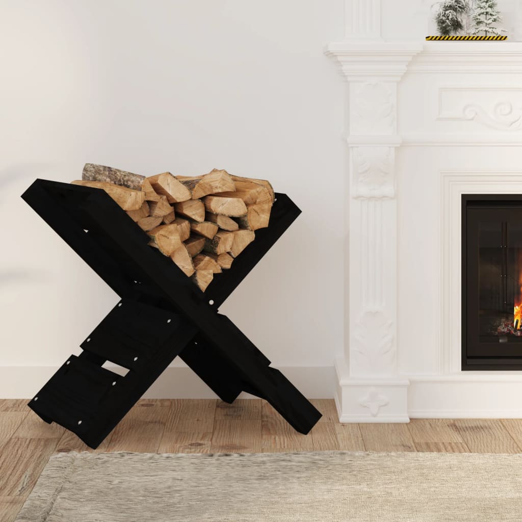 vidaXL Stojak na drewno, czarny, 47x39,5x48 cm, drewno sosnowe