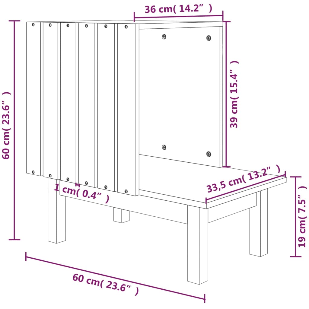 vidaXL Domek dla kota, 60x36x60 cm, lite drewno sosnowe