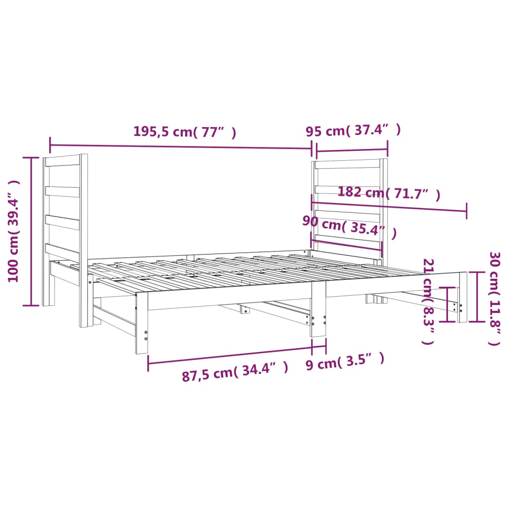 vidaXL Łóżko rozsuwane, białe, 2x(90x190) cm, lite drewno sosnowe