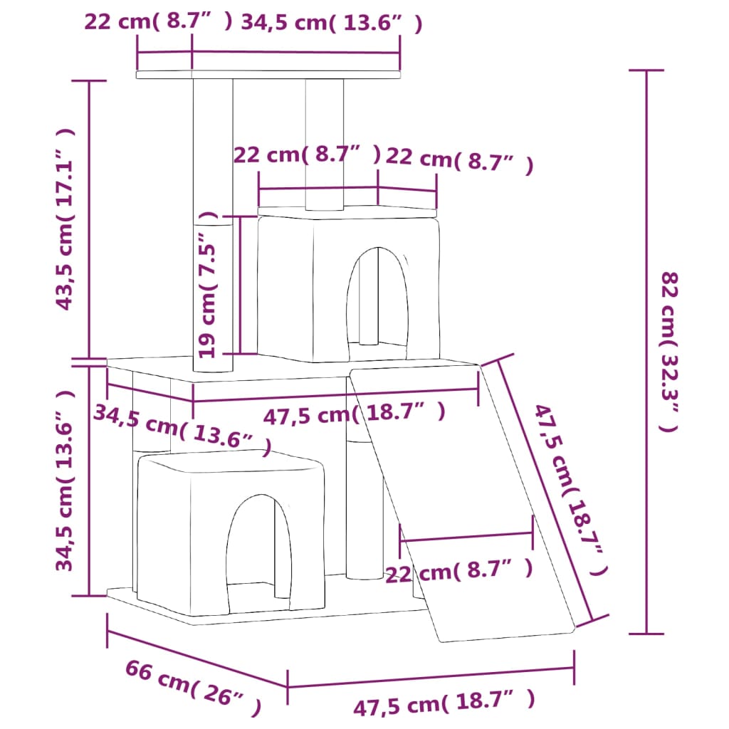 vidaXL Drapak dla kota z sizalowymi słupkami, kremowy, 82 cm