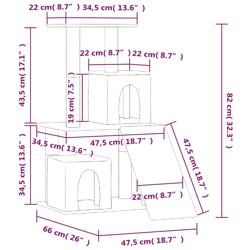vidaXL Drapak dla kota z sizalowymi słupkami, ciemnoszary, 82 cm