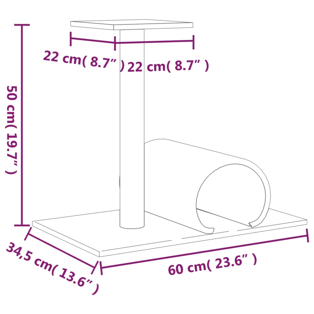 vidaXL Drapak dla kota z tunelem, kremowy, 60x34,5x50 cm