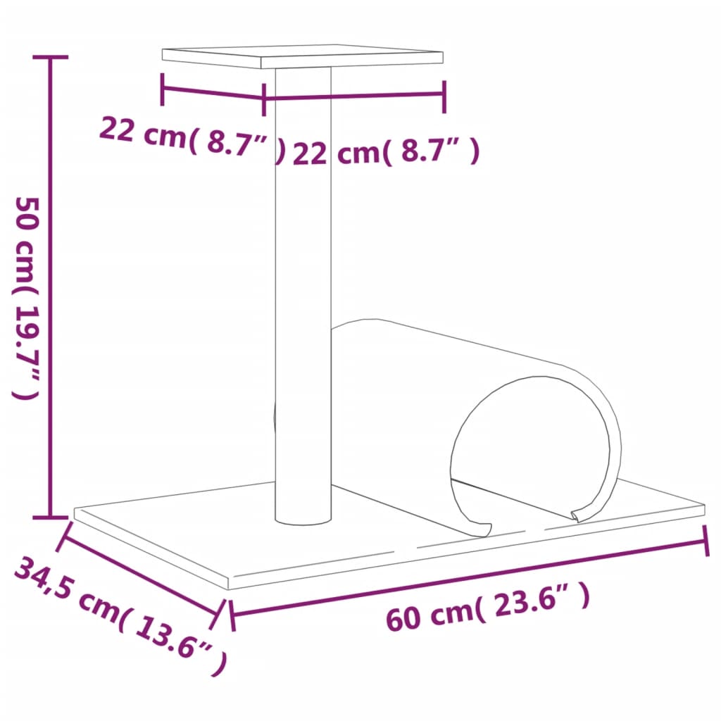 vidaXL Drapak dla kota z tunelem, ciemnoszary, 60x34,5x50 cm