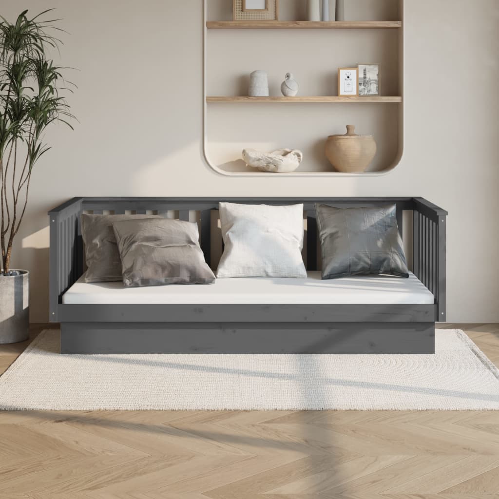 vidaXL Łóżko dzienne, szare, 80x200 cm, lite drewno sosnowe