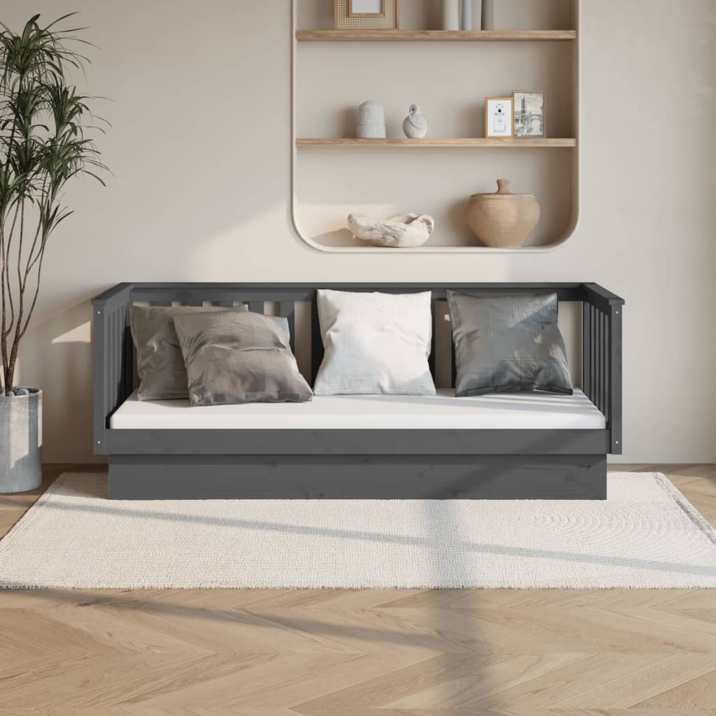 vidaXL Łóżko dzienne, szare, 75x190 cm, lite drewno sosnowe