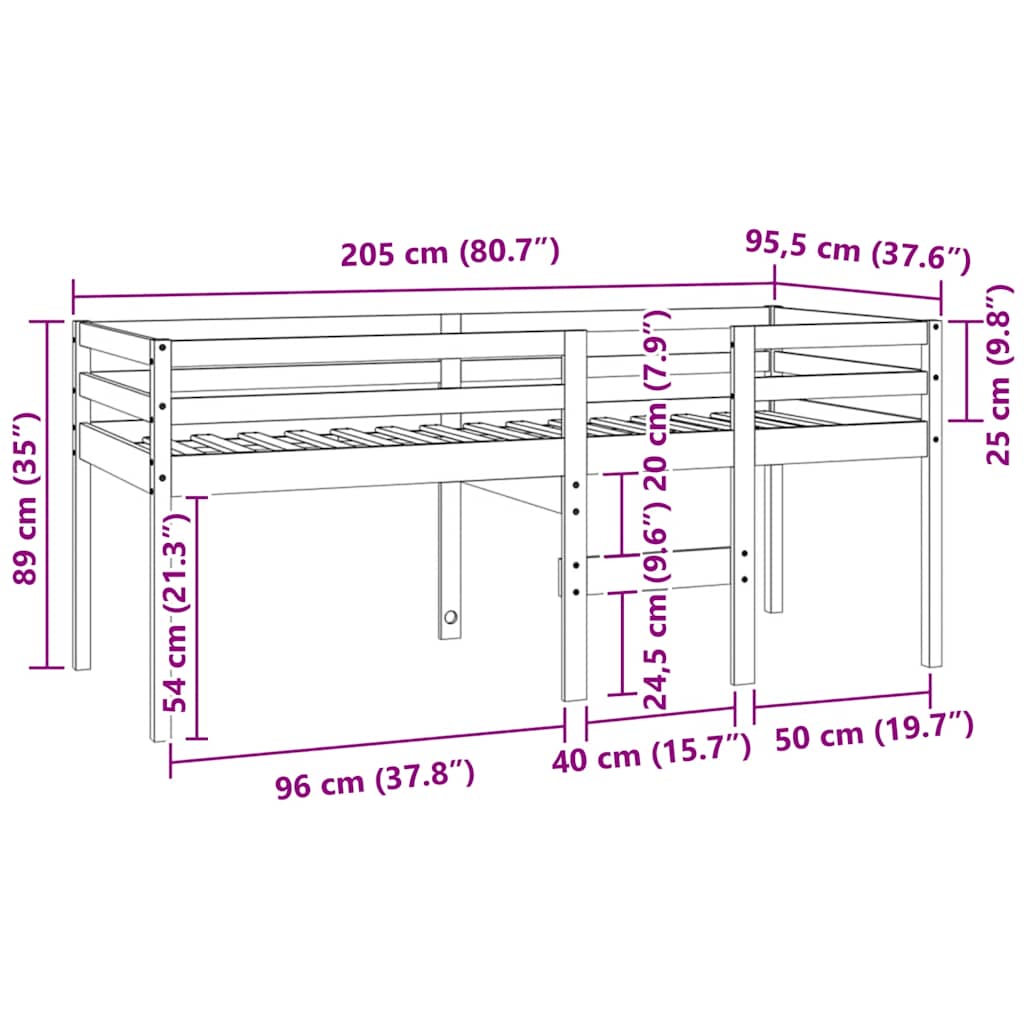 vidaXL Wysokie łóżko, białe, 90x200 cm, lite drewno sosnowe
