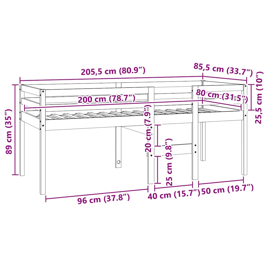vidaXL Wysokie łóżko, białe, 80x200 cm, lite drewno sosnowe