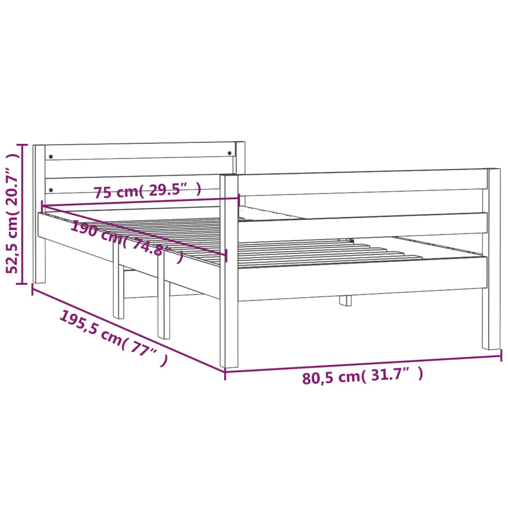vidaXL Rama łóżka bez materaca, biała, 75x190 cm, lite drewno sosnowe