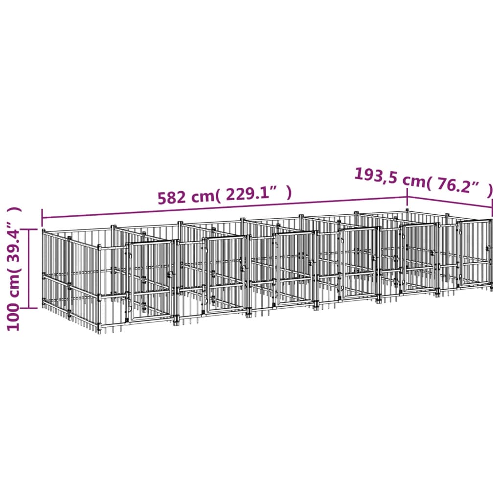 vidaXL Kojec zewnętrzny dla psa, stalowy, 11,26 m²
