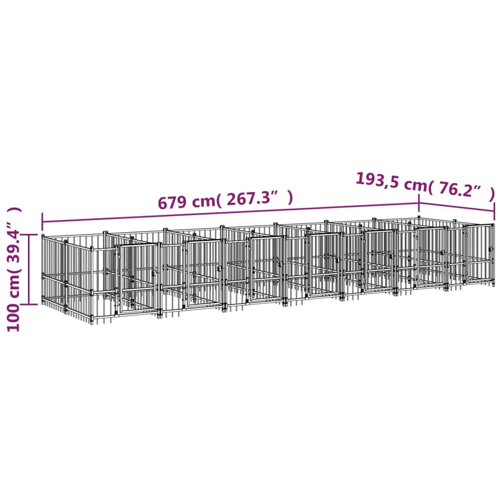 vidaXL Kojec zewnętrzny dla psa, stalowy, 13,14 m²