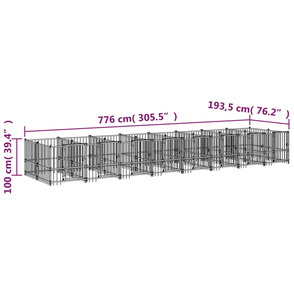vidaXL Kojec zewnętrzny dla psa, stalowy, 15,02 m²