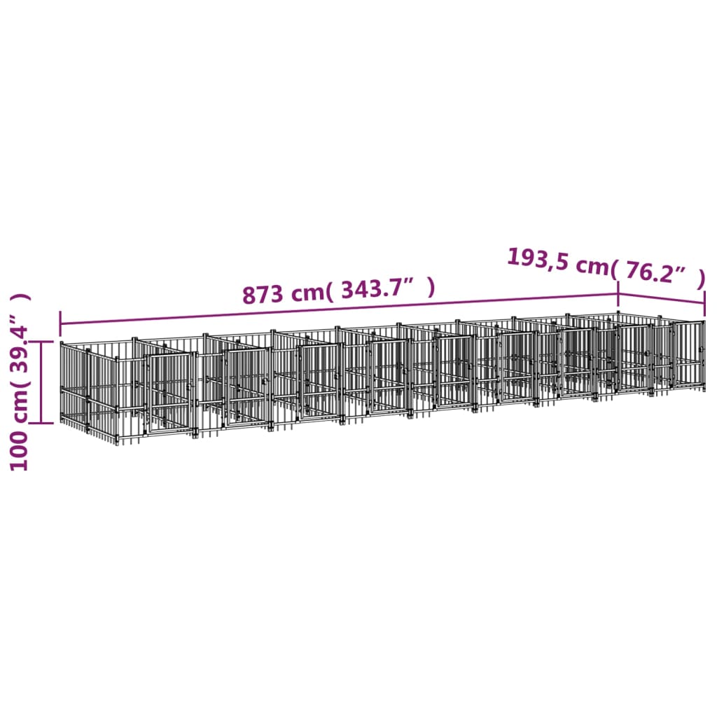 vidaXL Kojec zewnętrzny dla psa, stalowy, 16,89 m²