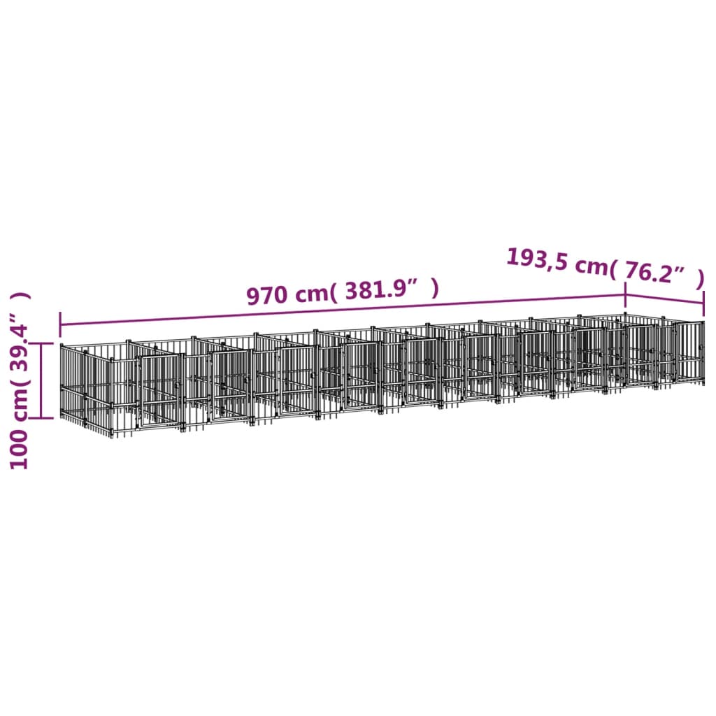 vidaXL Kojec zewnętrzny dla psa, stalowy, 18,77 m²