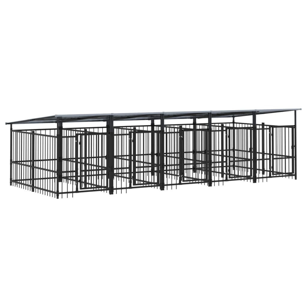 vidaXL Kojec dla psa z zadaszeniem, stalowy, 9,38 m²