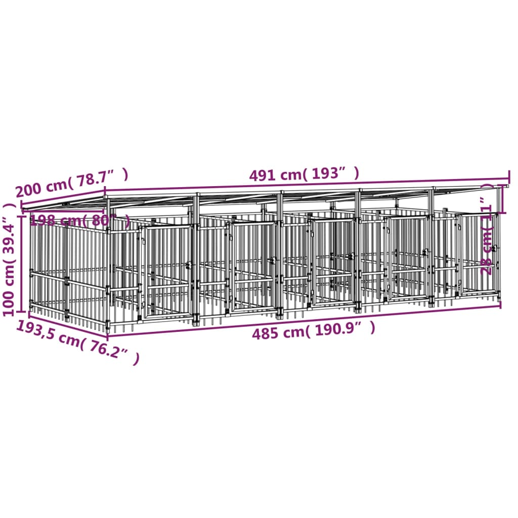 vidaXL Kojec dla psa z zadaszeniem, stalowy, 9,38 m²