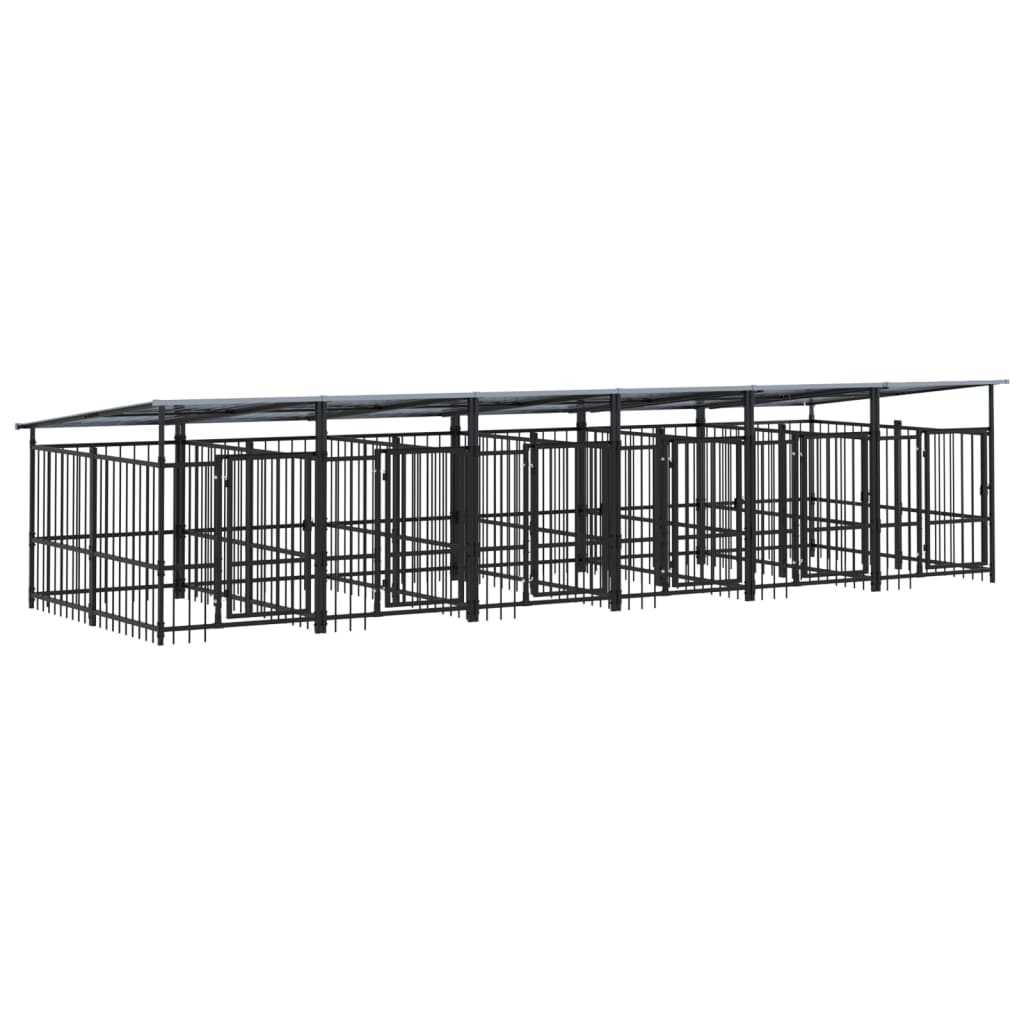 vidaXL Kojec dla psa z zadaszeniem, stalowy, 11,26 m²