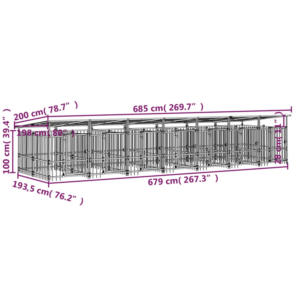 vidaXL Kojec dla psa z zadaszeniem, stalowy, 13,14 m²