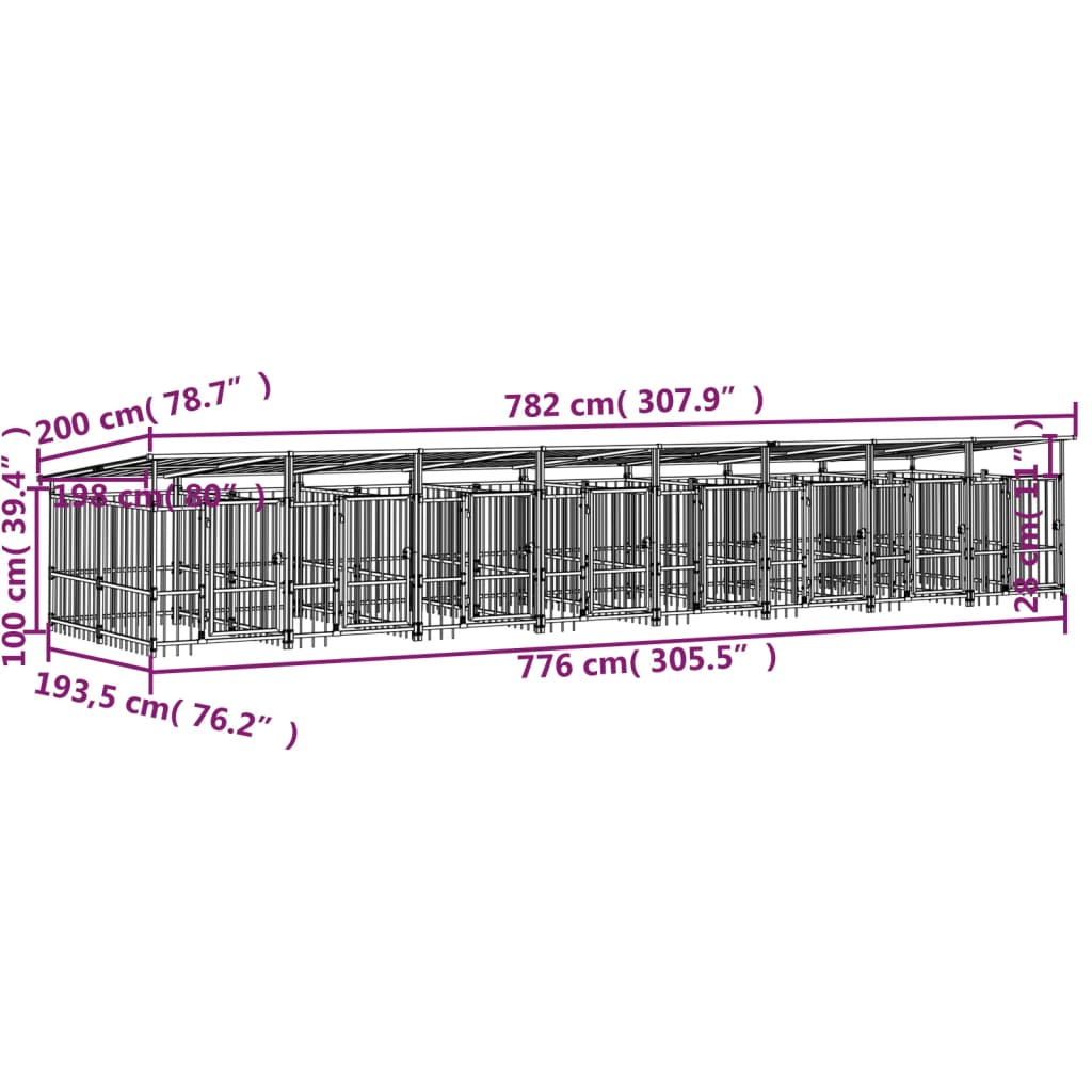 vidaXL Kojec dla psa z zadaszeniem, stalowy, 15,02 m²