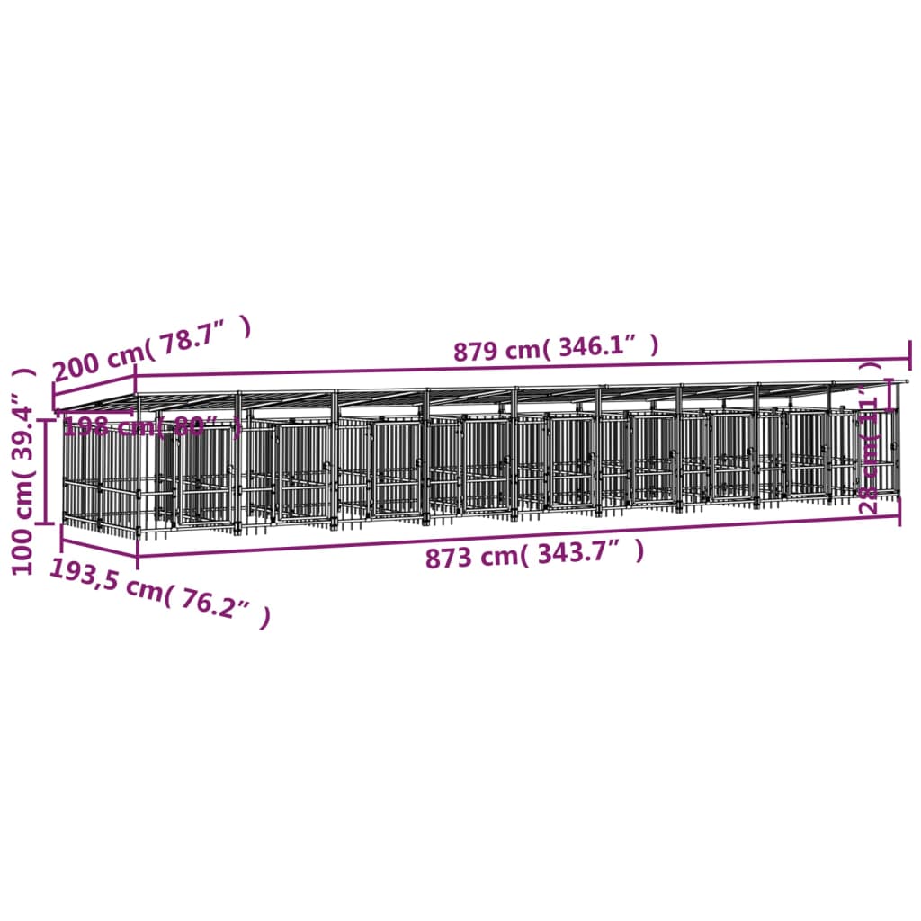 vidaXL Kojec zewnętrzny dla psów, z zadaszeniem, stalowy, 16,89 m²