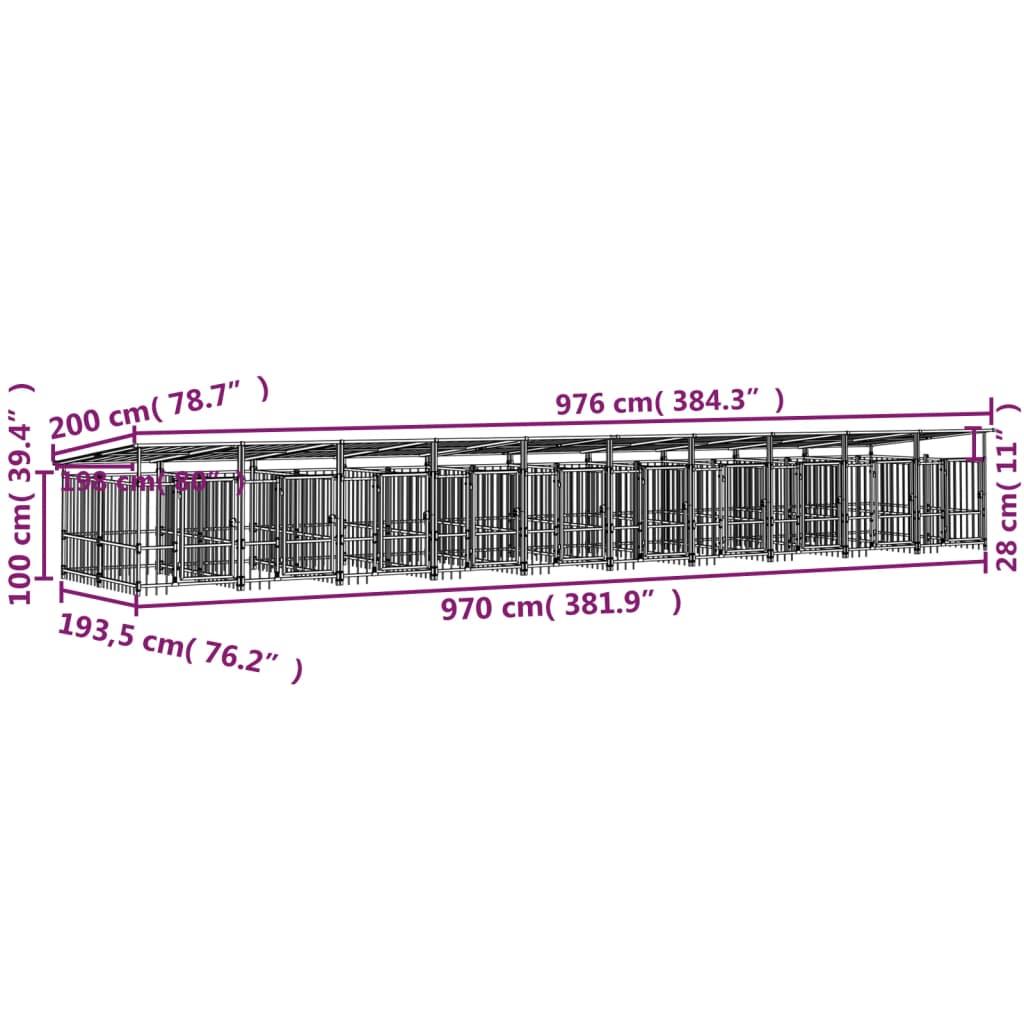 vidaXL Kojec zewnętrzny dla psów, z zadaszeniem, stalowy, 18,77 m²