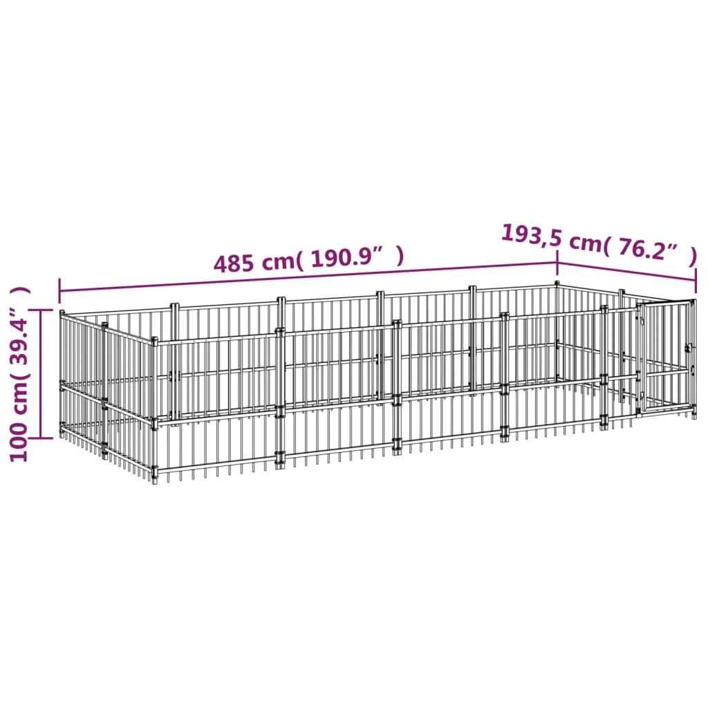 vidaXL Kojec zewnętrzny dla psa, stalowy, 9,38 m²
