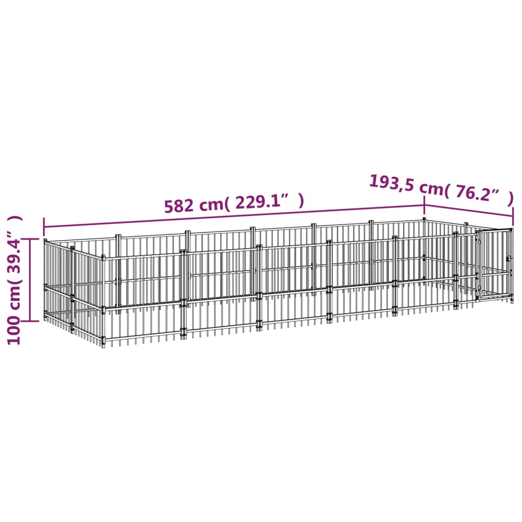 vidaXL Kojec zewnętrzny dla psa, stalowy, 11,26 m²